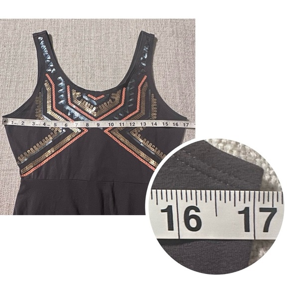 EXPRESS Sequin Aztec Gray Dress Knit Stretch Sleeveless Fit & Flare Women’s M - Picture 10 of 13